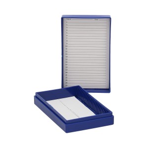 Etui na szkiełka mikroskopowe 25 miejsc, dno piankowe, niebieskie - BIOLOGIX