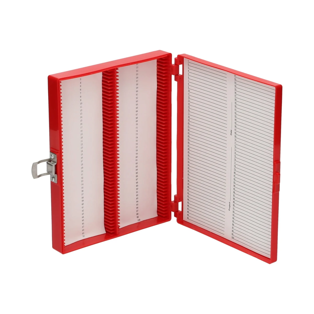 Etui na szkiełka mikroskopowe 100 miejsc, dno piankowe, czerwone - BIOLOGIX