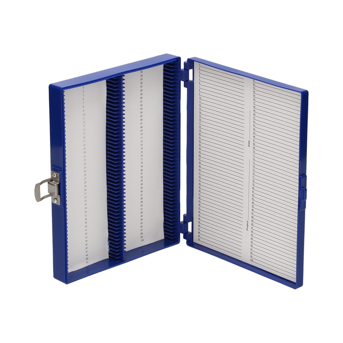 Etui na szkiełka mikroskopowe 100 miejsc, dno piankowe, niebieskie - BIOLOGIX