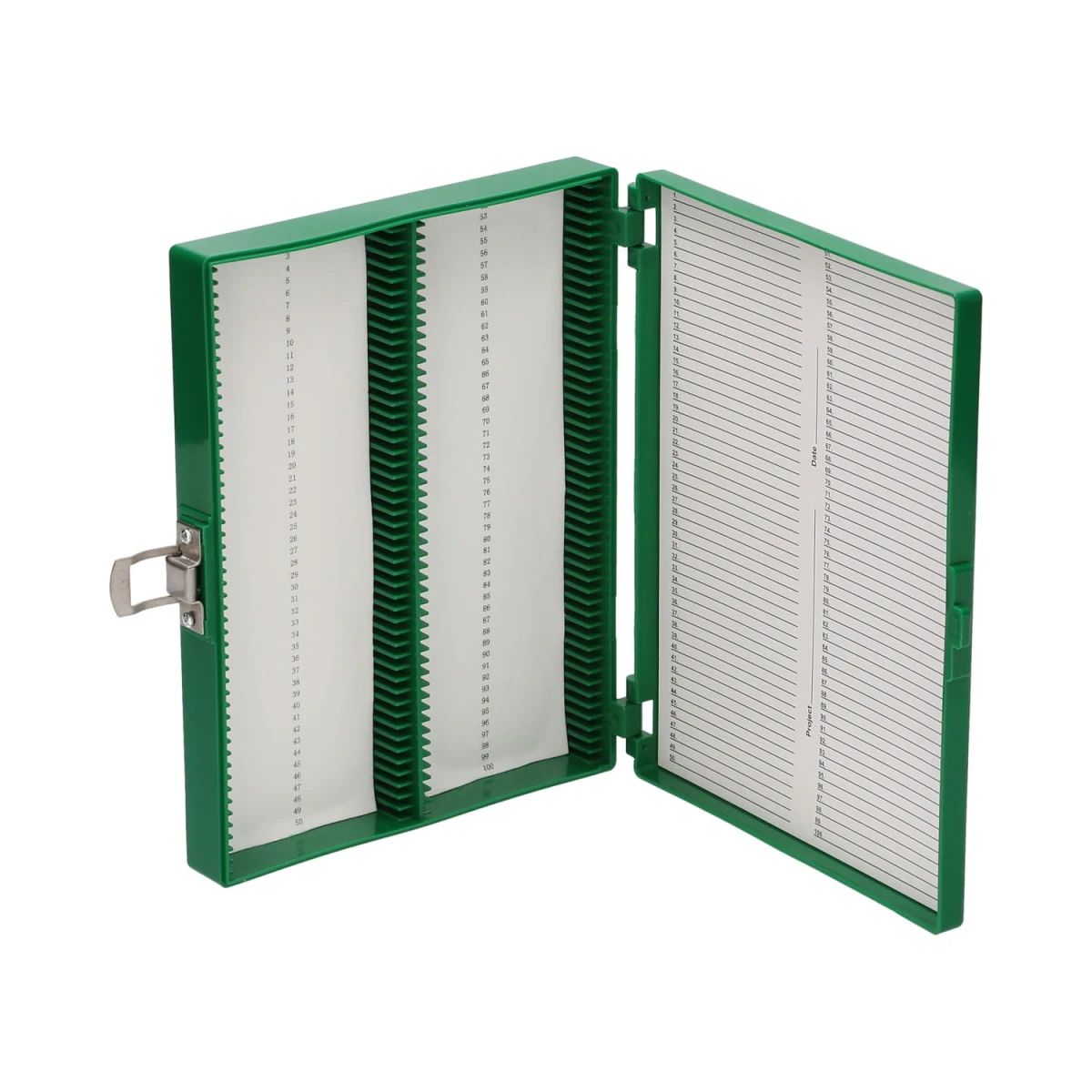 Etui na szkiełka mikroskopowe 100 miejsc, dno piankowe, zielone - BIOLOGIX