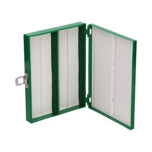 Etui na szkiełka mikroskopowe 100 miejsc, dno piankowe, zielone - BIOLOGIX