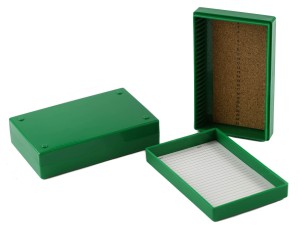 Etui na szkiełka mikroskopowe 25 miejsc z korkową wyściółką zielone