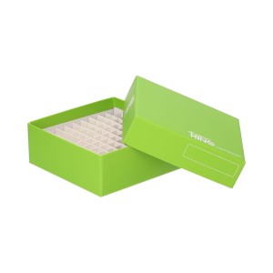 Pudełko kartonowe na probówki 100 miejsc, h 53 mm, zielone - CryoKING