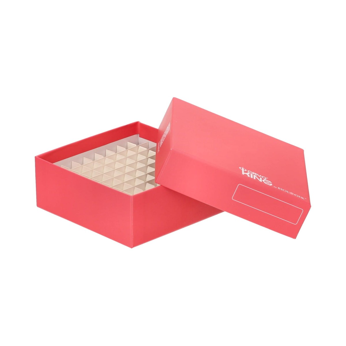 Pudełko kartonowe na probówki 81 miejsc, h 52 mm, czerwone - CryoKING