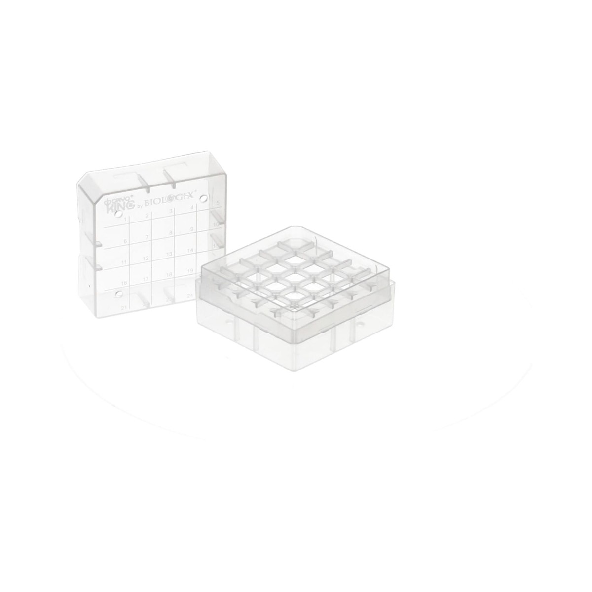 Pudełko PP na probówki 25 miejsc, h 52 mm, bezbarwne - CryoKING