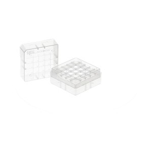 Pudełko PP na probówki 25 miejsc, h 52 mm, bezbarwne - CryoKING