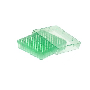 Pudełko PP na probówki 100 miejsc, h 53 mm, zielone - BIOLOGIX