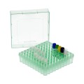 Pudełko PP na probówki 100 miejsc, h 53 mm, zielone - BIOLOGIX