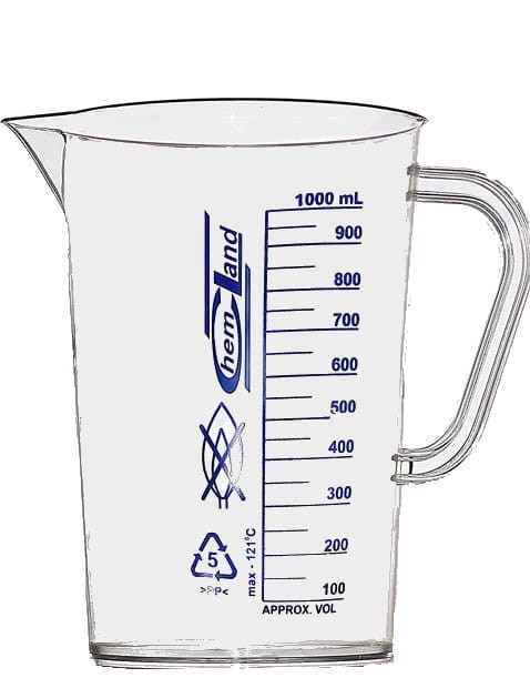 Zlewka PP 100 ml z uchem skala niebieska Chemland