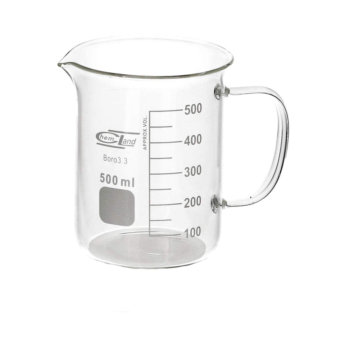 Zlewka szklana 500 ml z uchem Chemland