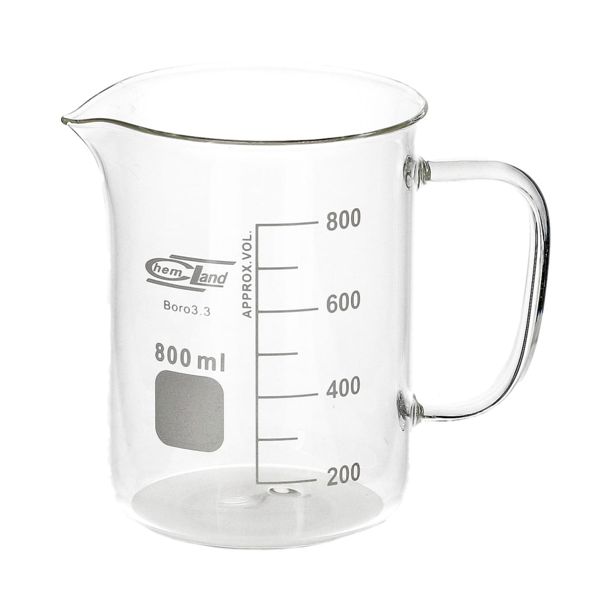 Zlewka szklana 800 ml z uchem Chemland