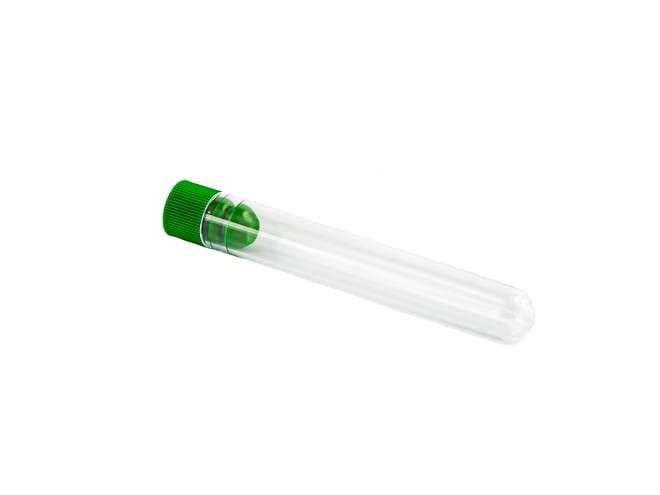 Probówki plastikowe PS 16x100 mm z korkiem zielonym, okrągłodenne, 10 ml, 250 szt.