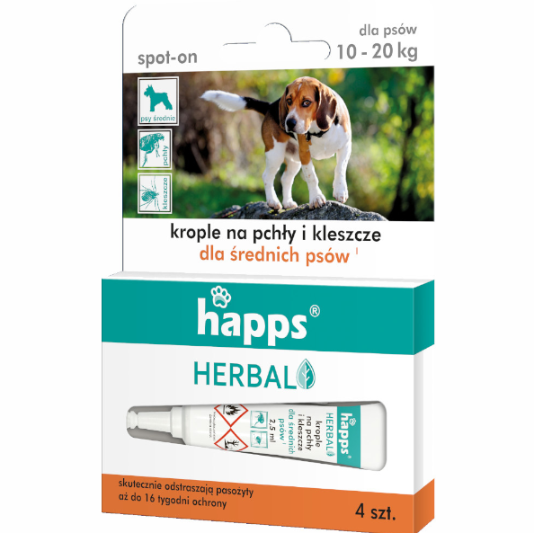 Krople na pchły i kleszcze dla średnich psów HAPPS Herbal