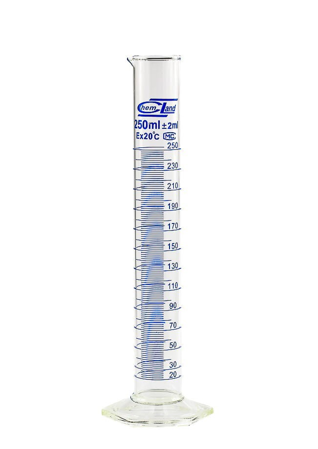 Cylinder miarowy szklany 500 ml skala niebieska