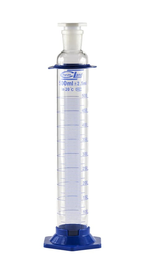 Cylinder miarowy szklany z korkiem 500 ml stopa PP