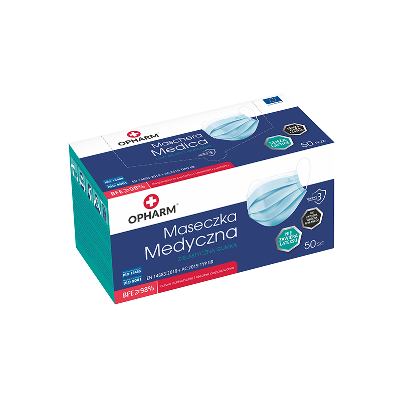 Maski medyczne z gumką 50 szt. niebieskie