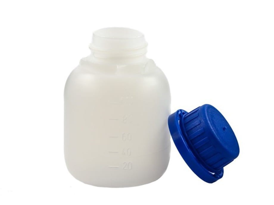 Butelka HDPE 100 ml z nakrętką z plombą niebieska