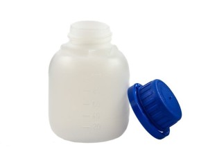 Butelka HDPE 100 ml z nakrętką z plombą niebieska