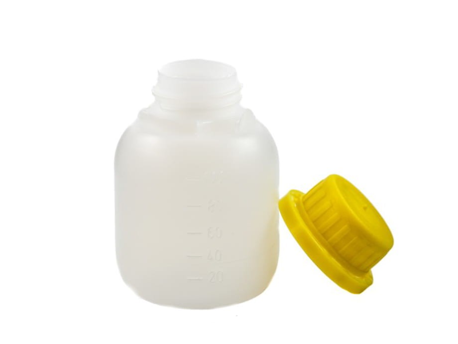 Butelka HDPE 100 ml z nakrętką z plombą żółta
