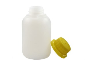 Butelka HDPE 150 ml z nakrętką z plombą żółta