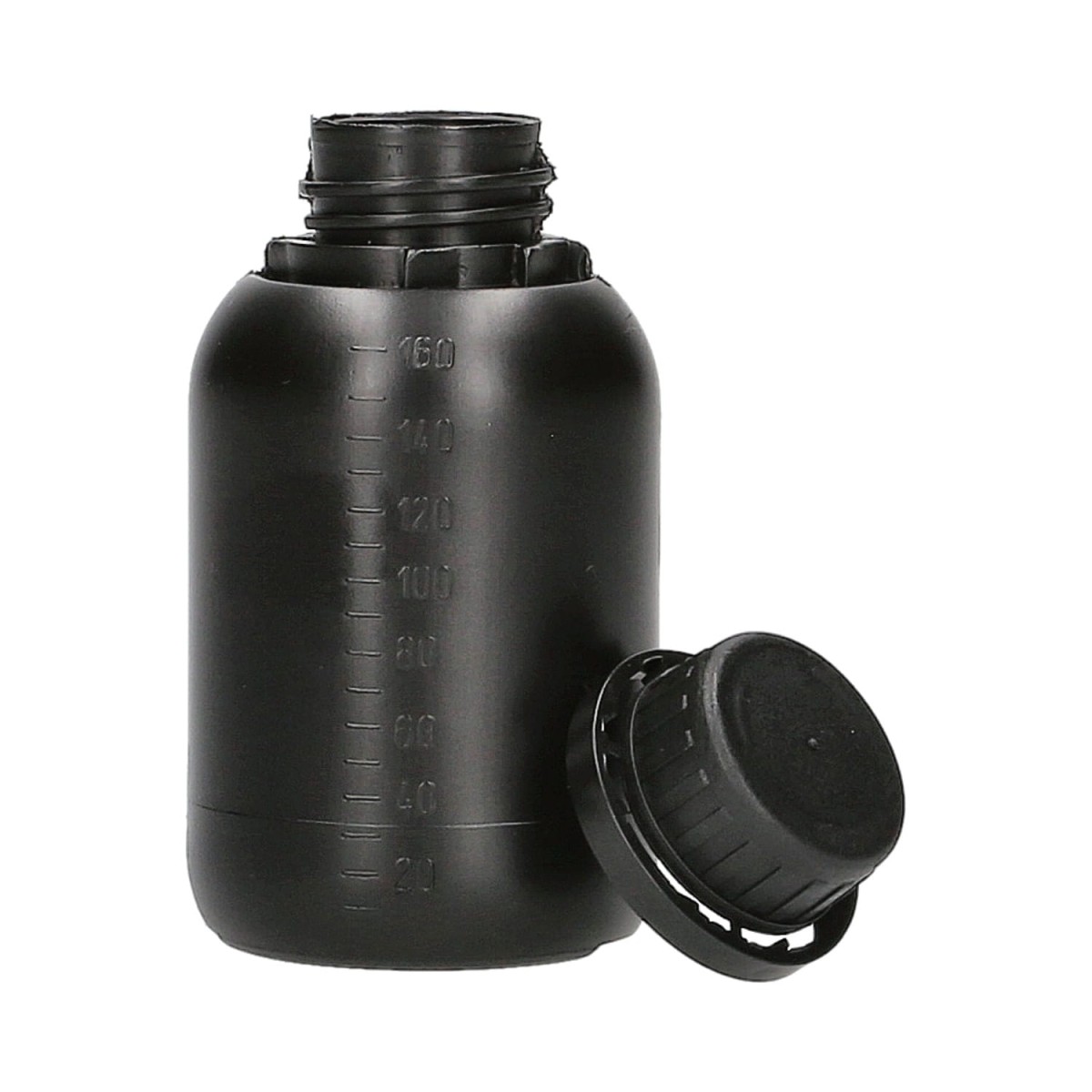 Butelka HDPE 150 ml czarna z nakrętką z plombą