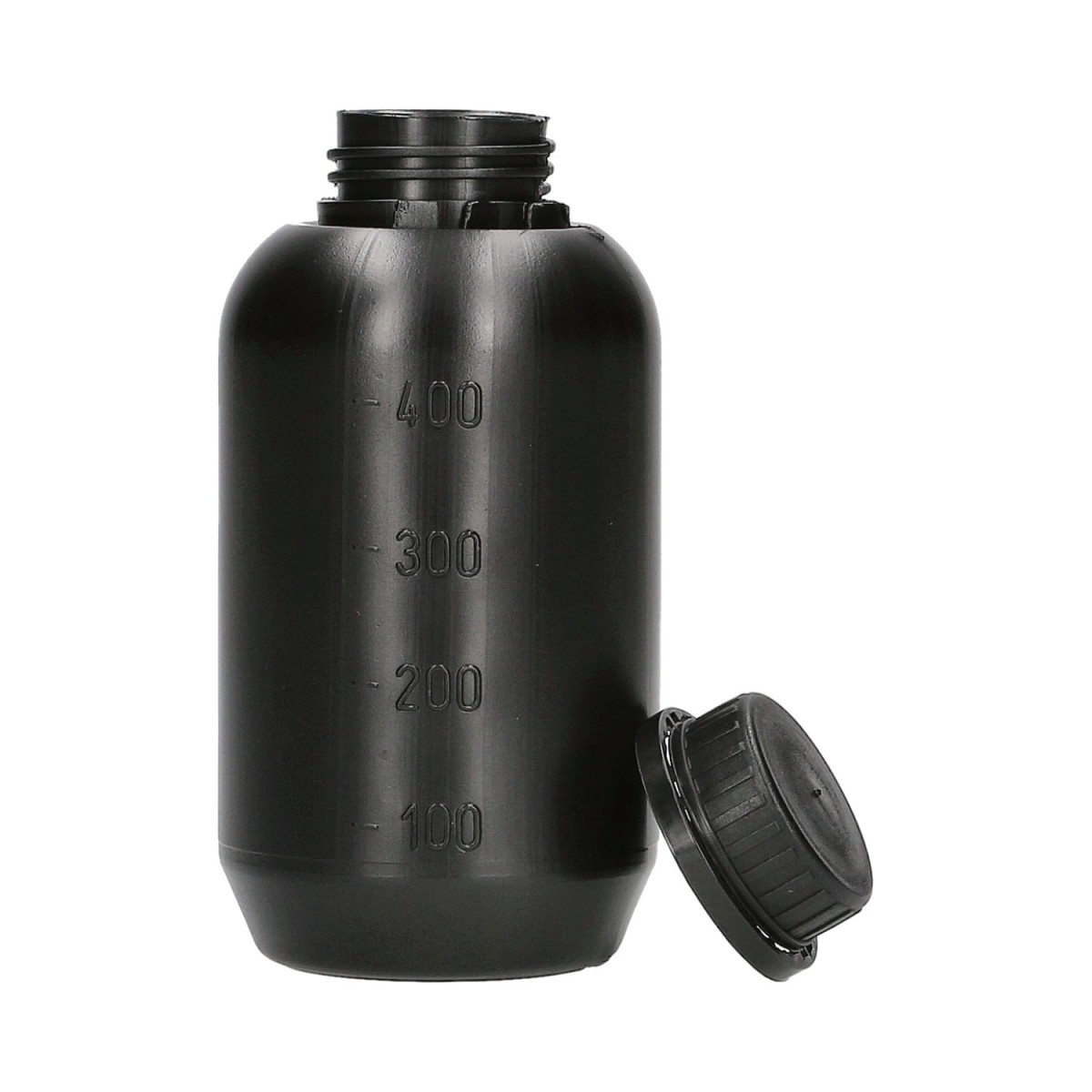 Butelka HDPE 500 ml okrągła czarna z nakrętką z plombą