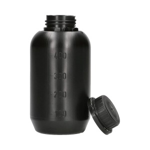Butelka HDPE 500 ml okrągła czarna z nakrętką z plombą