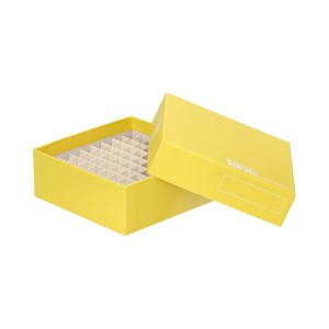 Pudełko kartonowe na probówki 81 miejsc, h 52 mm, żółte - CryoKING
