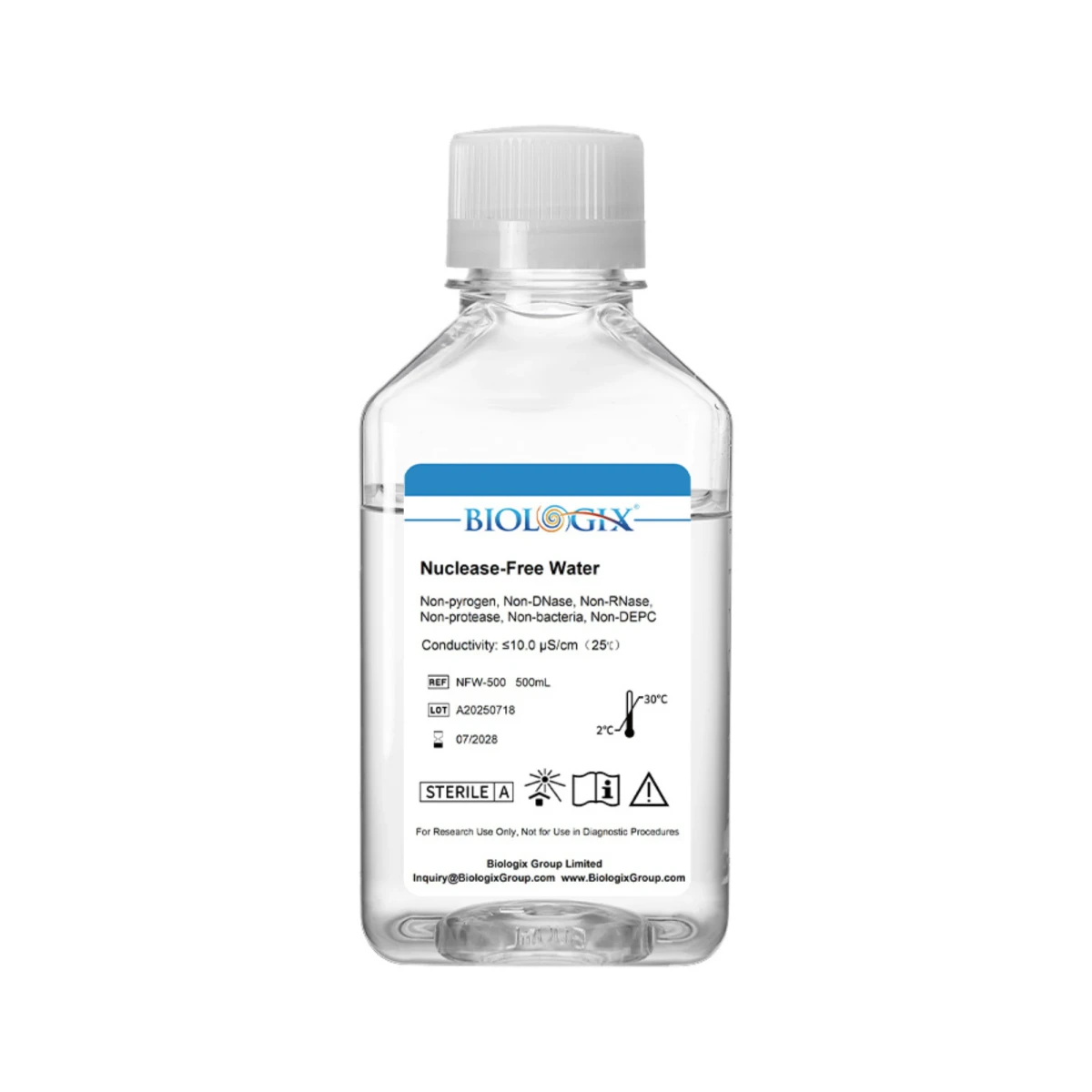 Woda-Nuclease-Free-(PCR-grade)-sterylna,-500 ml-BIOLOGIX