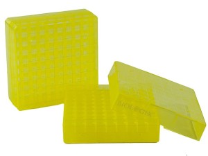 Pudełko PP na probówki 81 miejsc żółte
